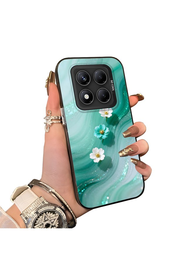 Redmi Note 14 Pro Compatible Silicone Edge Hard Back Case Couple Phone Case with Floral Pattern
