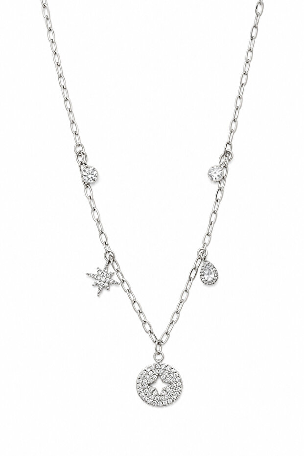 Steel Stone Figured Chain Necklace - Modern and Stylish Design