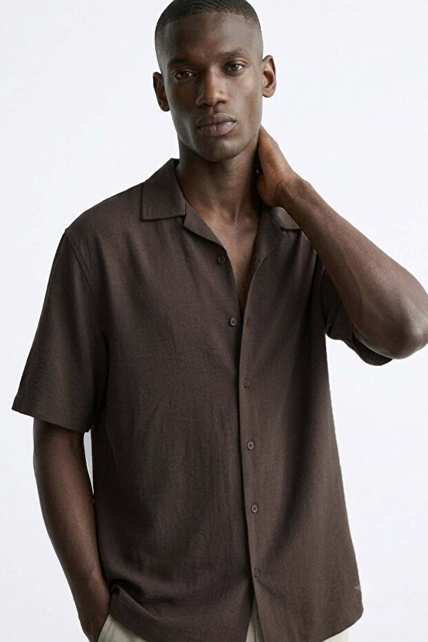 Men's Short Sleeve Oversize Aeorobin Shirt - Brown