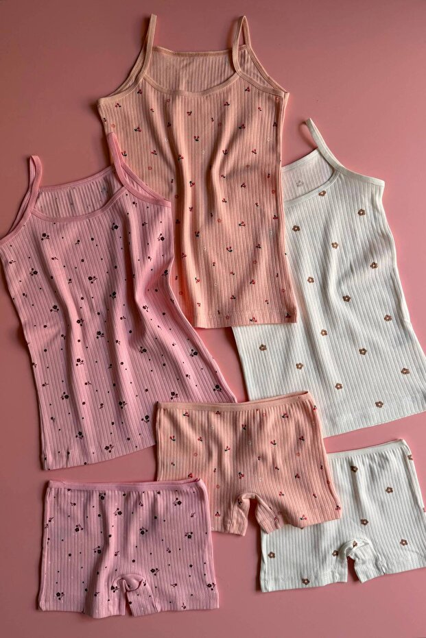 Daisy Garden | Girl's Floral, Daisy, Cherry Patterned Cotton Athlete Boxer Set Skin-Friendly Breathable Comfortable Fabric