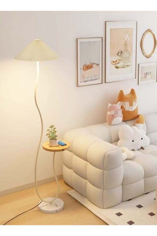 Nordic Atmosphere Floor Lamp Standing Floor Light with Wood Table Brightness Control Lampshade