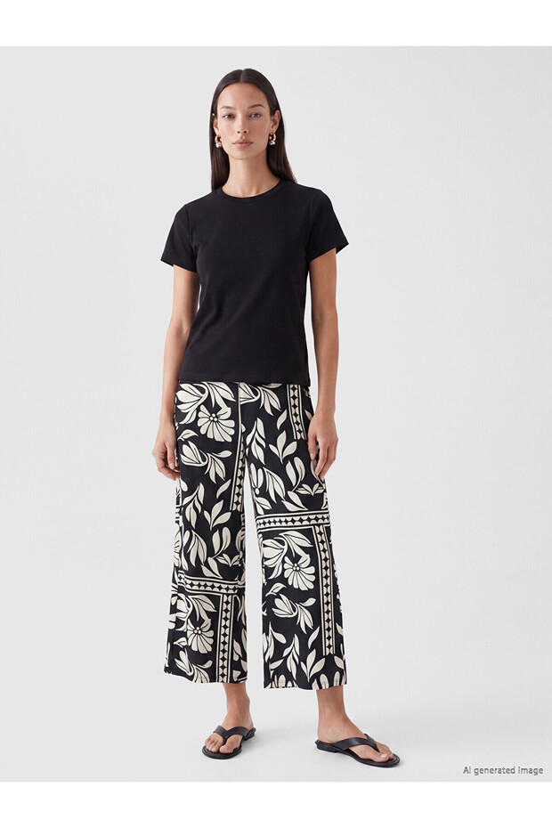 Trendlucky Women's Patterned Trousers with Elastic Waist and Difference in Color