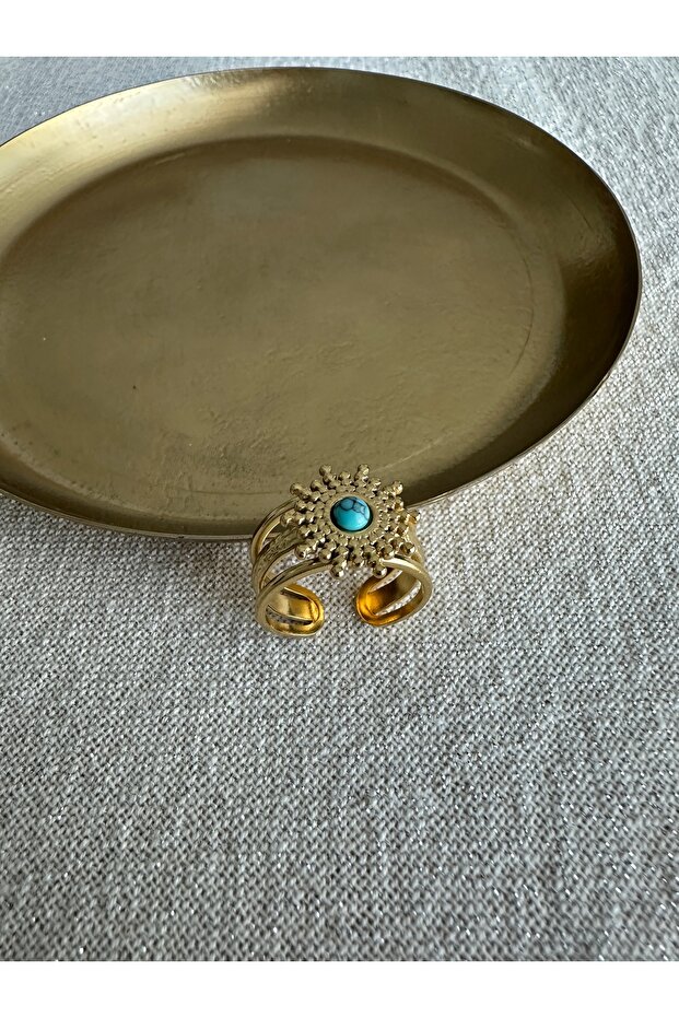 Gold Steel Anti-Tarnish Turquoise Stone Sun Ring