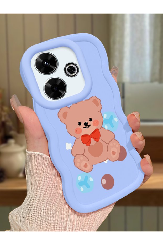 Redmi 13 4g Compatible Case Camera Protector Blue Silicone Couple Phone Case Bear Pattern