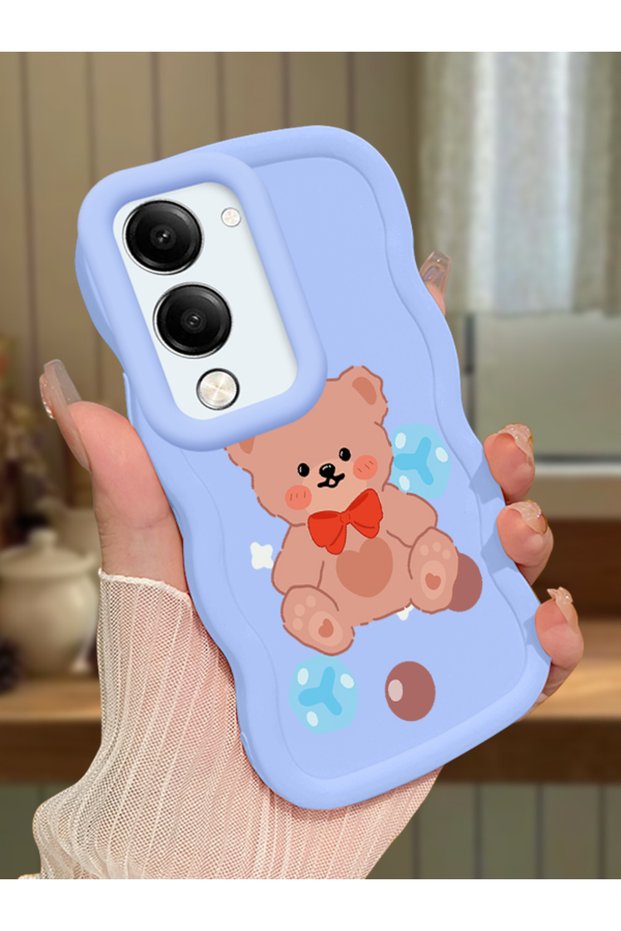 Vivo Y04S Compatible Case Camera Protector Blue Silicone Couple Phone Case Bear Pattern
