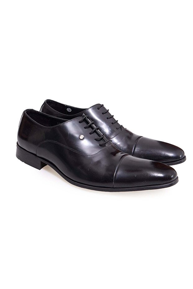 Black Color Lace-Up Genuine Leather Men's Shoes