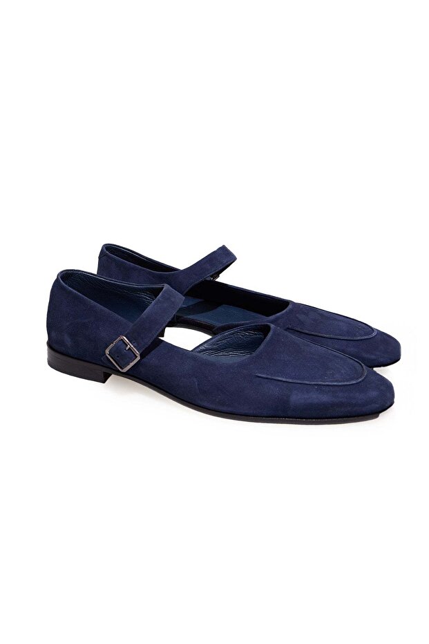 Dark Blue Color Laceless Genuine Leather Suede Men's Shoes