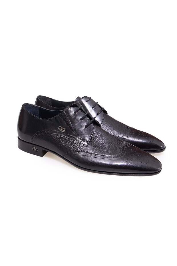 Black Color Lace-Up Genuine Leather Men's Shoes