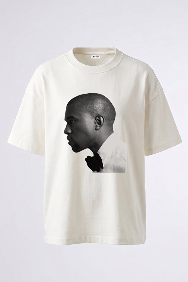 تي شيرت أبيض كبير الحجم مطبوع بتصميم Kanye West_49 للجنسين