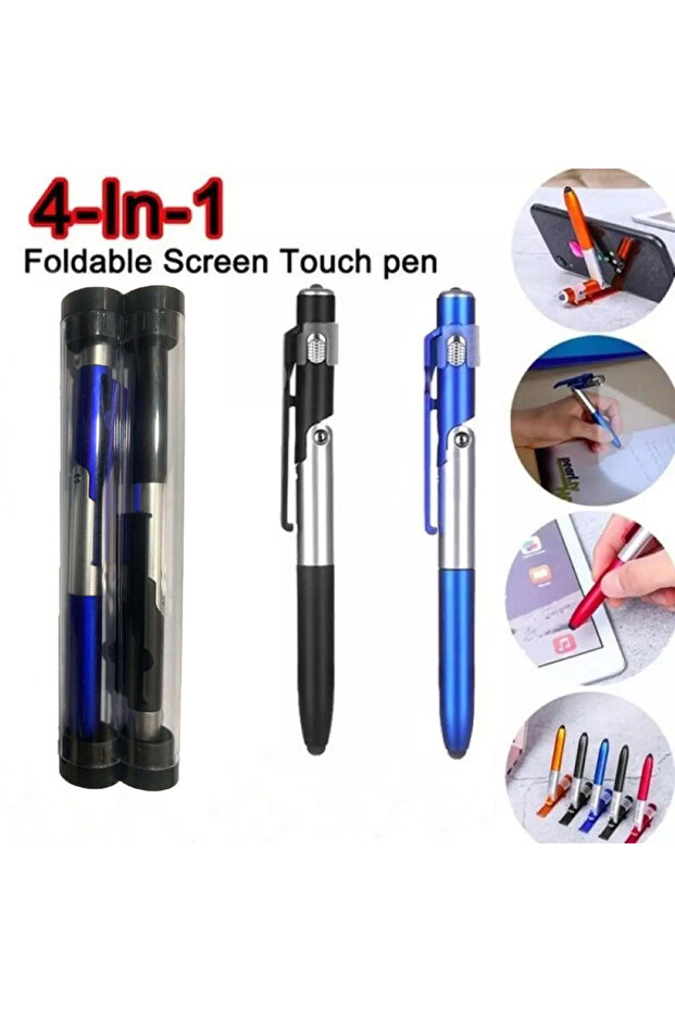 4 In 1 Multifunction Ballpoint Pen, LED Light, Fold Phone Holder, Night Read Writing with tablet-pen