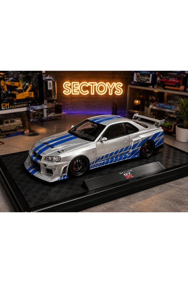 Fast and Furious Diecast Model 2002 Nissan Skyline Gtr R34 Silver Blue 1:24
