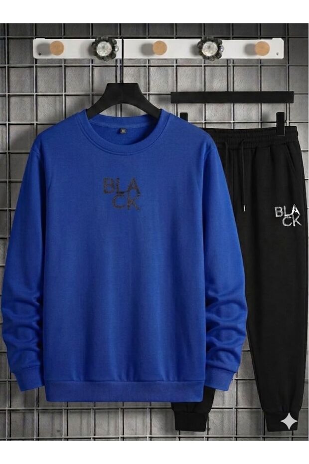 Unisex Black Printed Crew Neck Sweatshirt Set