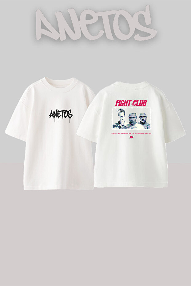 Fight Club_1 Design Printed Unisex Oversize Fit White Tshirt