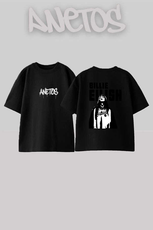 Billie Eilish_68 Design Printed Unisex Oversize Black Tshirt