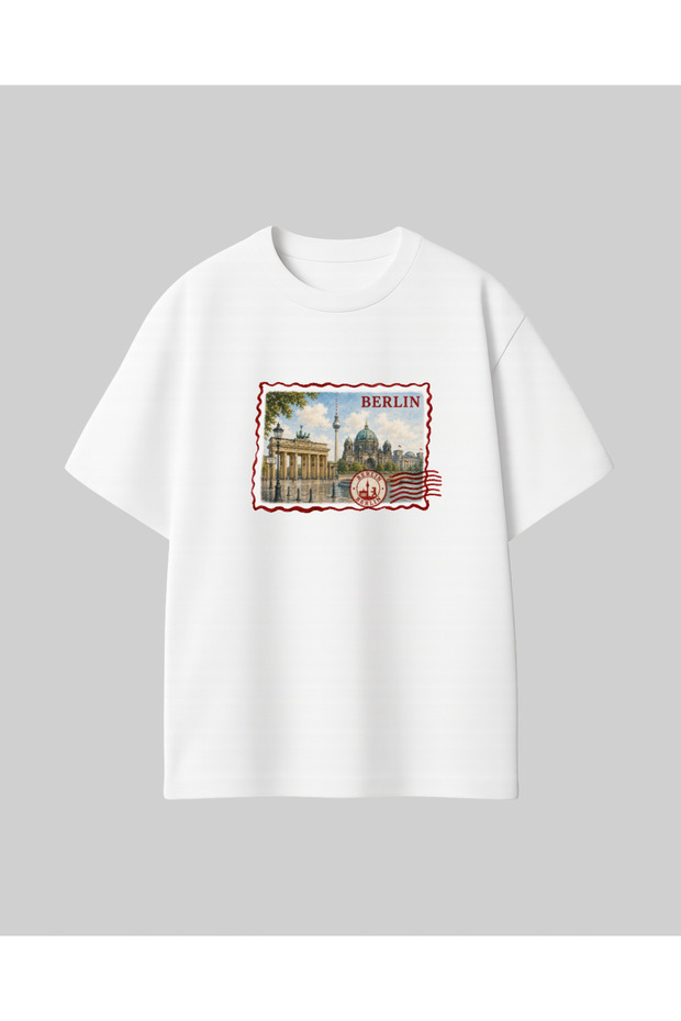 Berlin Postcard Postcard City Printed 100% Cotton Unisex Oversize T-Shirt T-Shirt