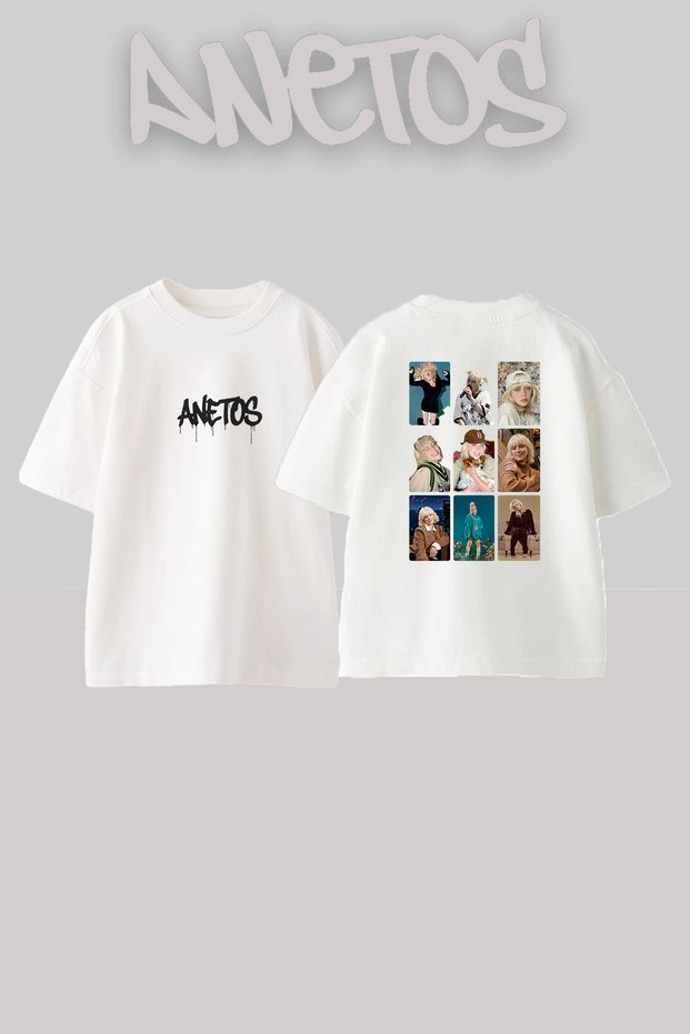 Billie Eilish_57 Design Printed Unisex Oversize Fit White Tshirt