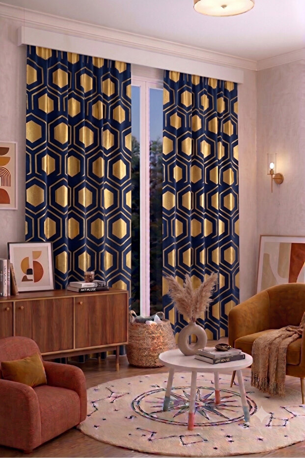 Modern Geometric Patterned Background Curtain 100 X 250 cm 1 Panel Decorative Digital Printed Premium Living Room Bedroom Window Curtain