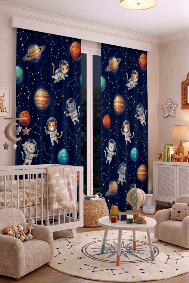 Baby Kids Room Background Curtain 100 X 250 cm 1 Wing Cute Patterned Decorative Digital Printed Premium Children's Room Curtain