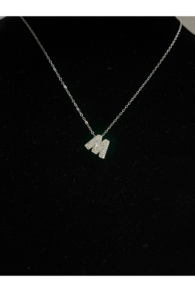 Silver Letter m Necklace with Zircon Stone