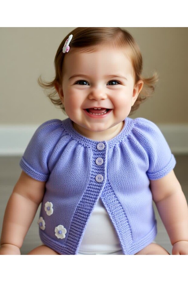 1-Year-Old Daisy Motif Baby Vest (100% Hand Knitted)