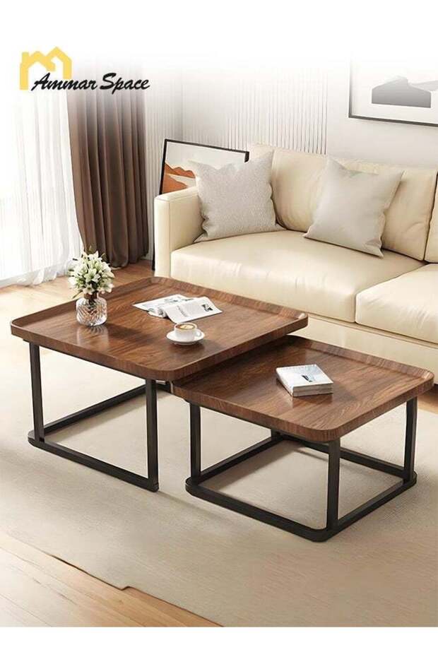 Nesting Coffee Table Set of 2 Modern Sofa Coffee Table Stackable Side Table Coffee Tables for Living Room Tables Easy Assembly Wooden Center Table