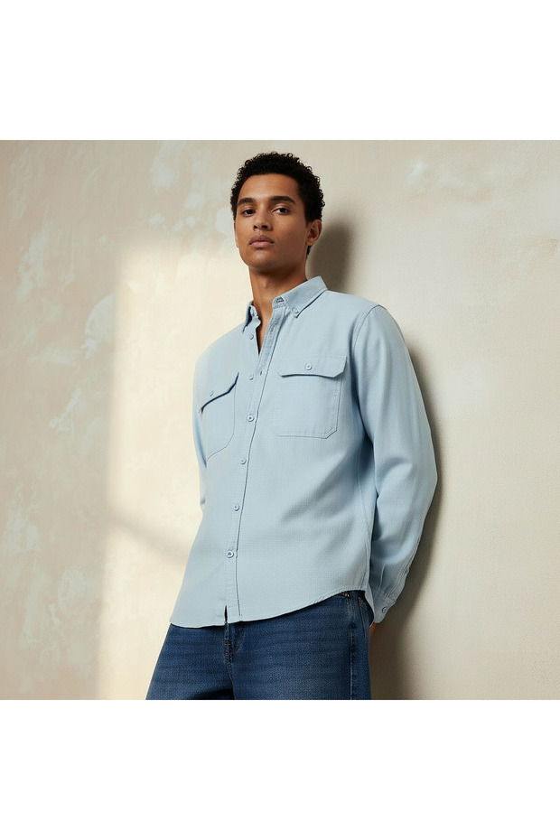Men Regular Fit Collared Long Sleeve Shirt