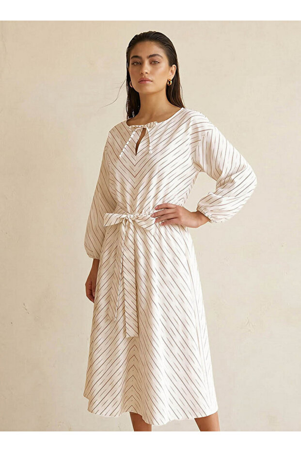 Striped Women Dress with Keyhole Neck