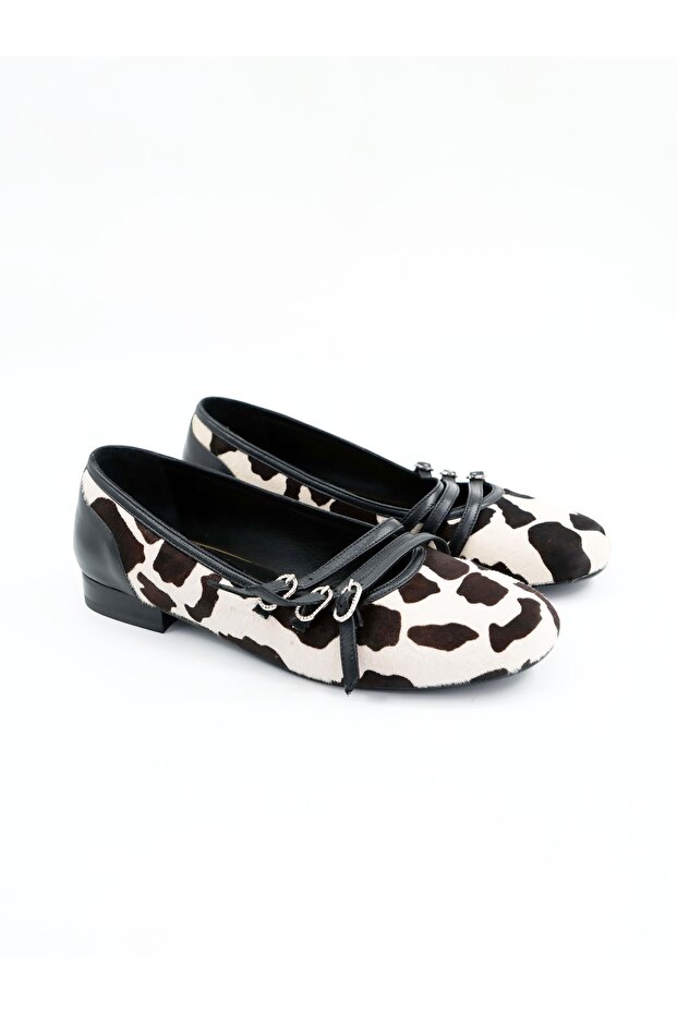 Women's Genuine Leather Ballerinas Brown White