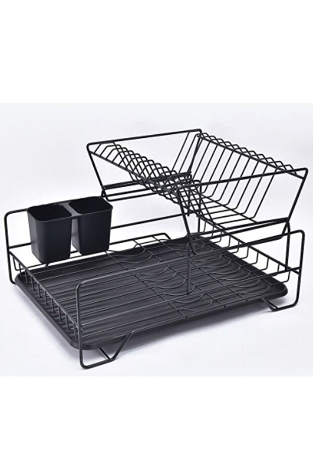 2 Layer Tier Kitchen Over The Sink Accessories Dish Organizer Storage Rack Plate Holder With Drip Tray