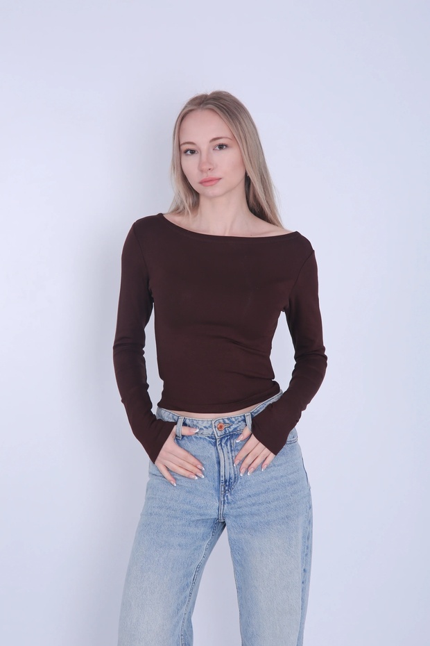 Women's Boat Neck Long Sleeve Stretchy Buzi Blouse / Bodysuit