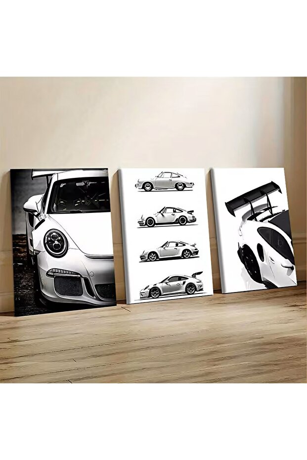 30x42 cm 3 Panel Framed Sports Car Canvas Wall Art - Gallery Wrapped Ready to Hang Cotton Canvas