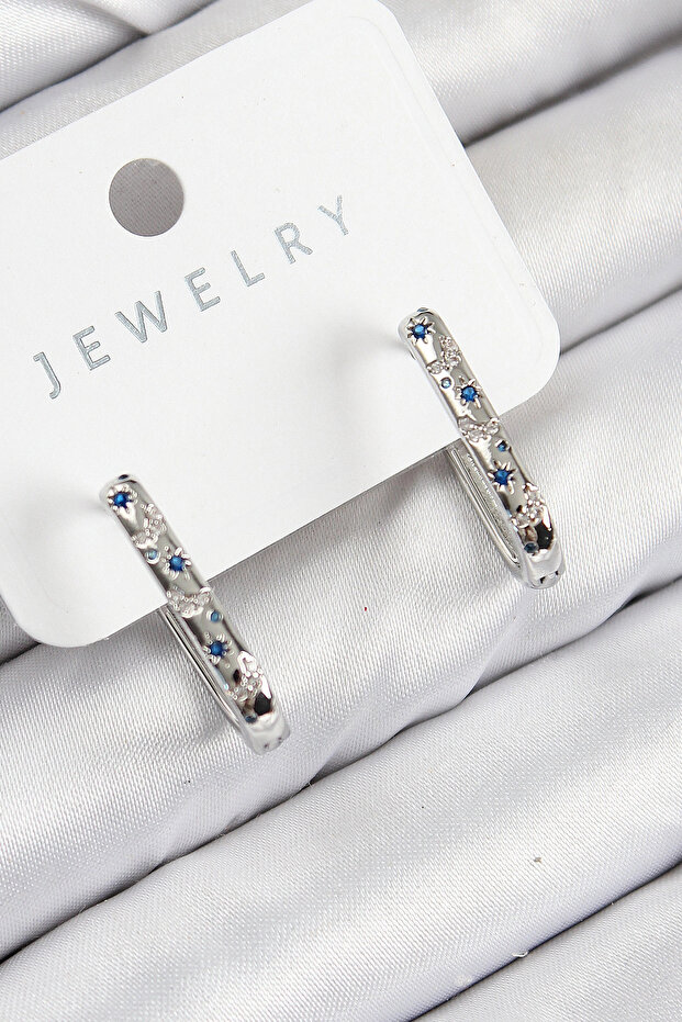 Brass Zircon Stone Flower Pattern Model Silver Color Women's Earrings