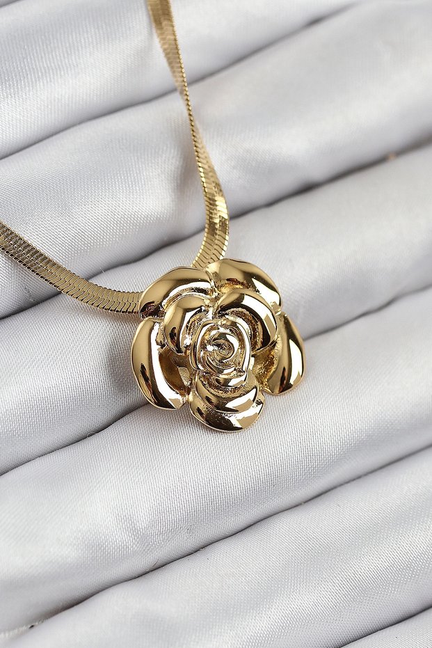316L Steel Rose Figured Italian Chain Model Gold Color Women's Necklace