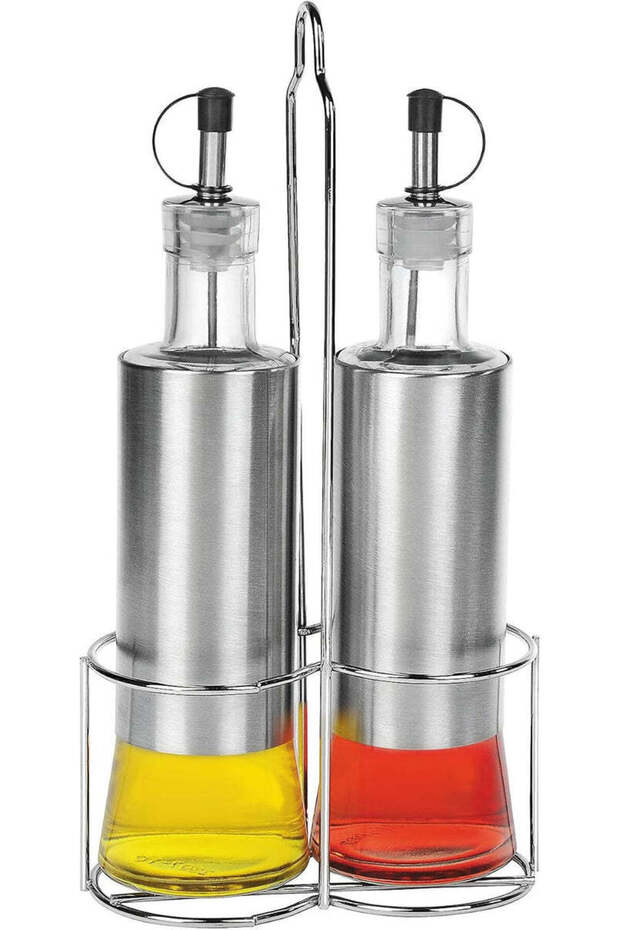 Harmony Tabletop 2-Piece Oil & Vinegar Bottle Set with Stand – Clear