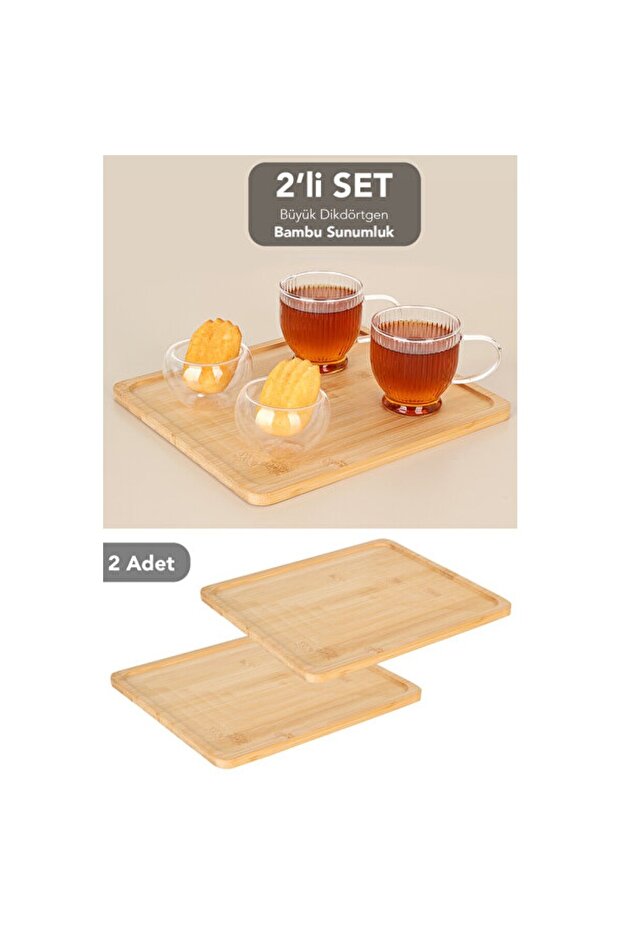 Two Large Rectangular Bamboo Serving Trays, Cheese and Breakfast Set