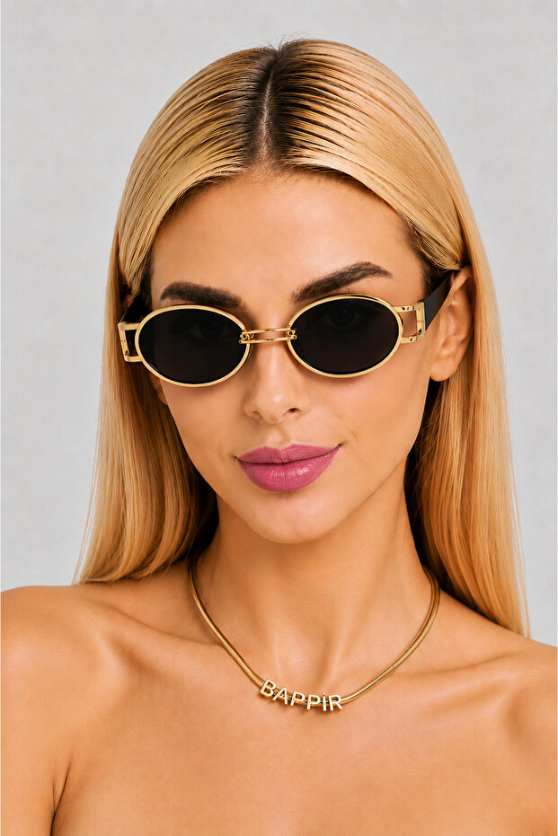 Oval Metal Frame Women's Sunglasses Uv Protection Black Frame