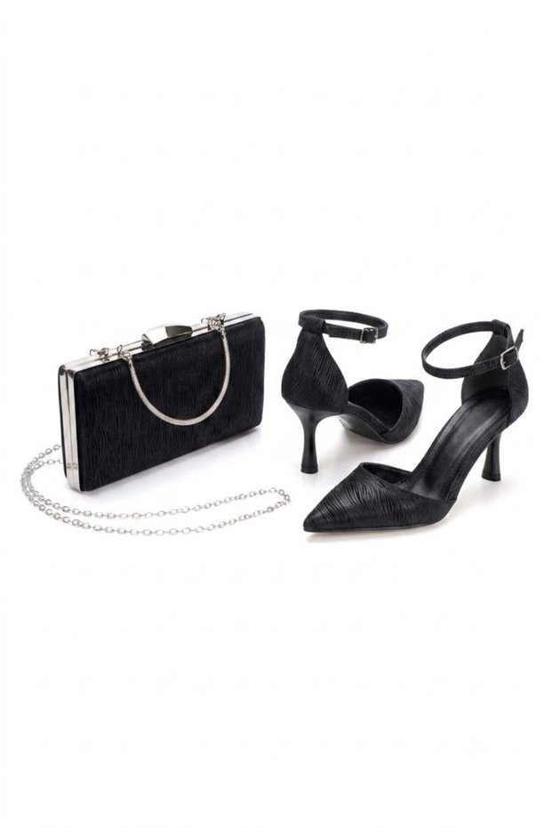 Ankle-Strap Pointed Toe Evening Shoes and Bag Set