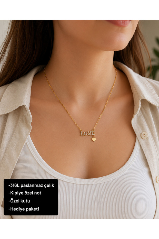 Amorelle Love Heart Women's Necklace 316L Stainless Steel Elegant Gift Necklace with Stone