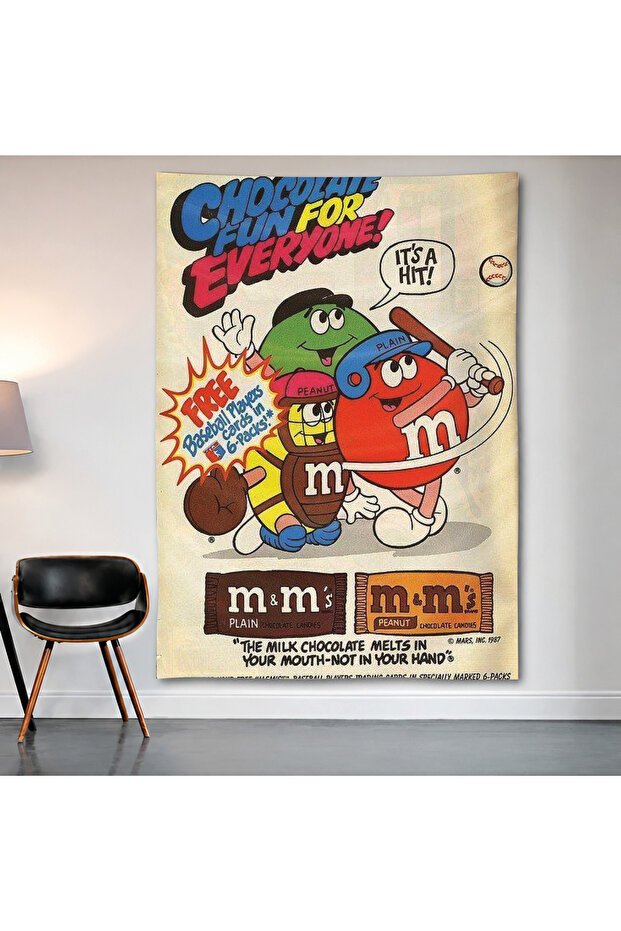 M&M's Chocolate Fever Wall Covering Wall Tapestry First Quality Satin Fabric Poster