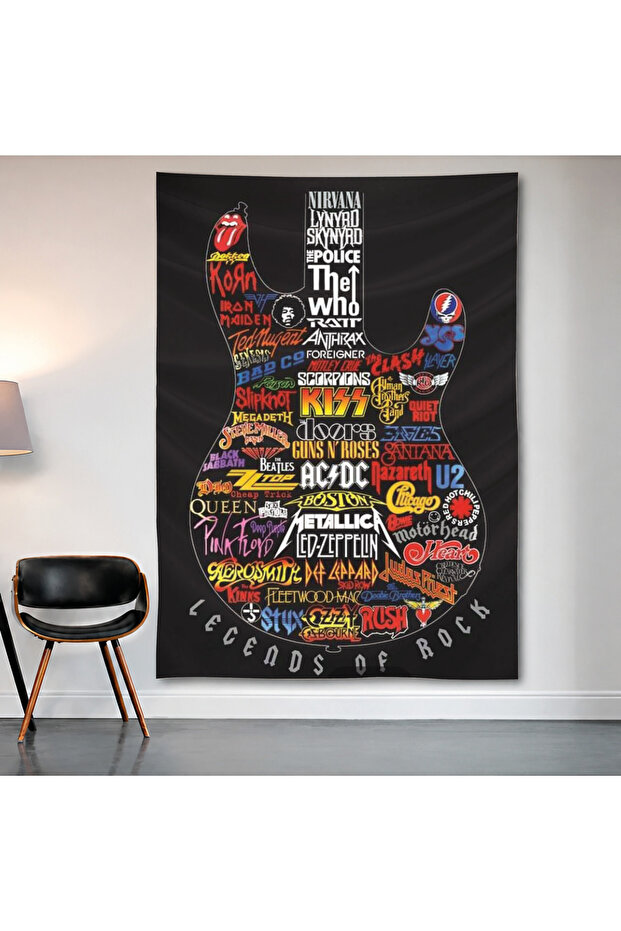 Rock Hand Typography Wall Covering Wall Tapestry First Quality Satin Fabric Poster