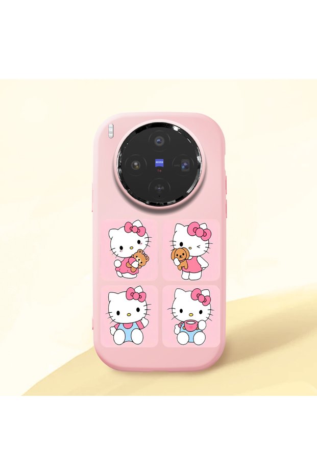 Vivo X300 Compatible Case Camera Protector Pink Silicone Couple Phone Case with Kitty Pattern