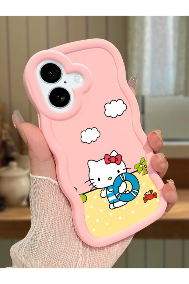 iPhone 16 Compatible Case with Camera Protector Pink Silicone Couple Phone Case Kitty Pattern