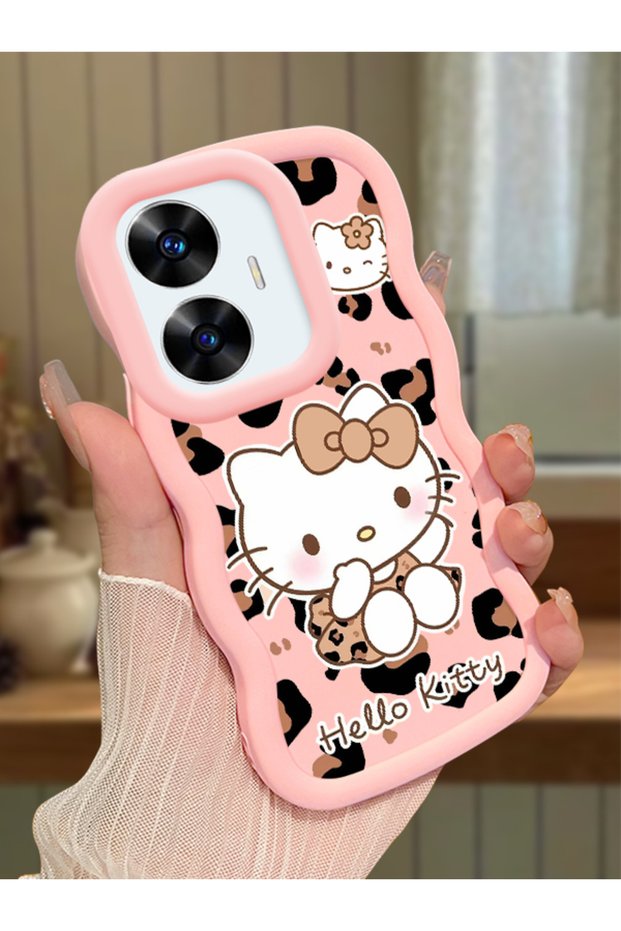 Realme C55 Compatible Case Camera Protector Pink Silicone Couple Phone Case Kitty Pattern