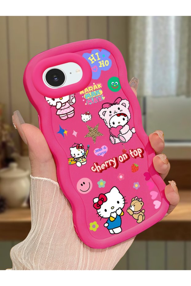 iPhone 16E Compatible Case Camera Protector Red Silicone Couple Phone Case Kitty Pattern