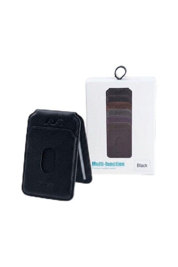 BLACK - Markety Magnetic Wallet for iPhone – Premium Leather MagSafe Card Holder with Foldable Stand,