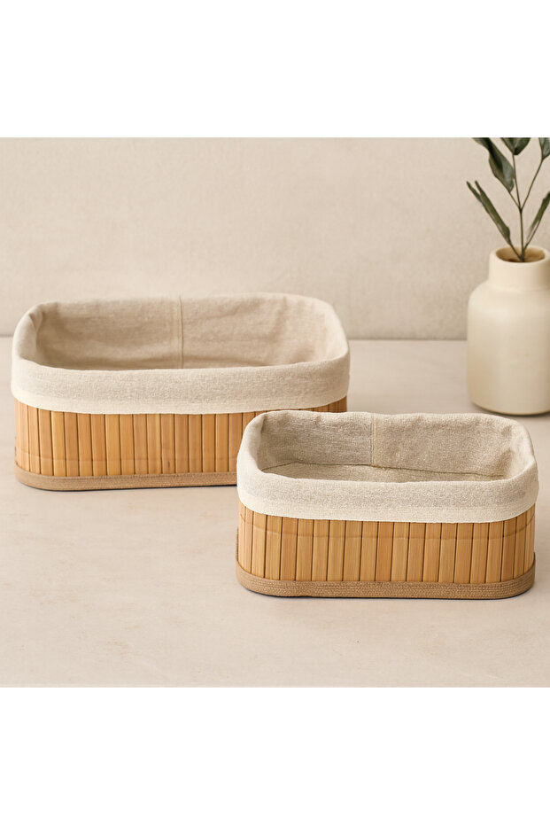 Bamboo Edge Organizer Basket Set of 2 (19X27X10 & 15X24X8 cm)