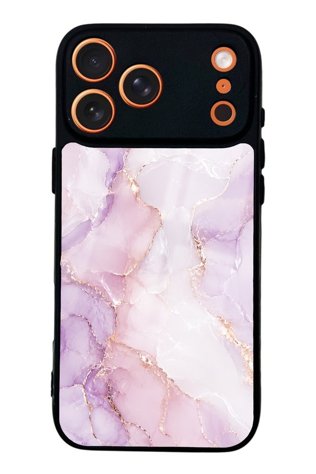 iPhone 17 Pro Lavender Rose Marble Design Glossy Phone Case