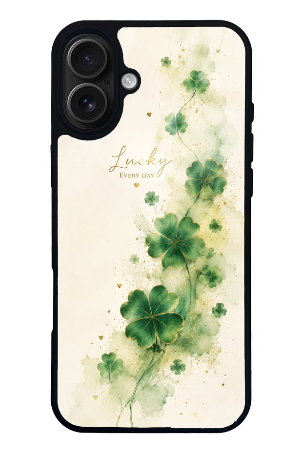 iPhone 16 Plus Glossy Phone Case with Lucky Clover Whisper Design