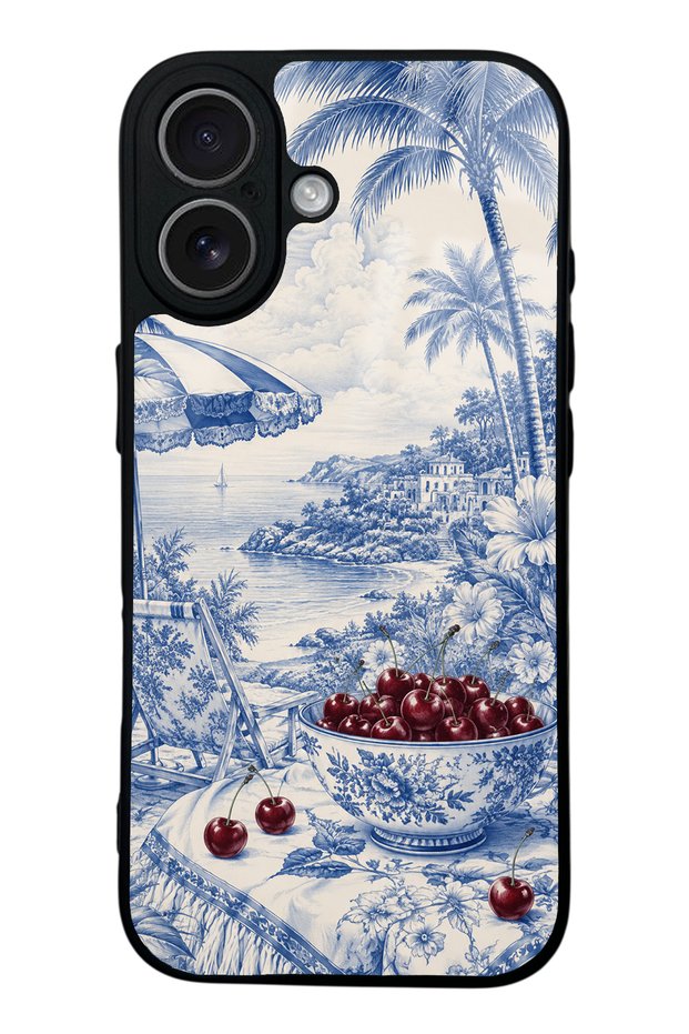 iPhone 17 Blue Porcelain Cherry Coast Design Glossy Phone Case