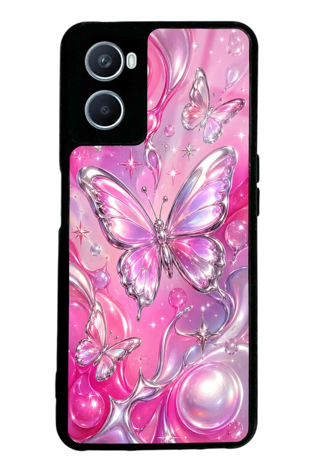 Oppo A96 Pink Prism Butterfly Design Glossy Phone Case